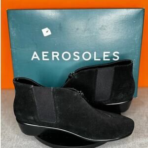 Aerosoles Allowance Black Leather Suede Wedge Front Zip Bootie Size 6.5‎ M